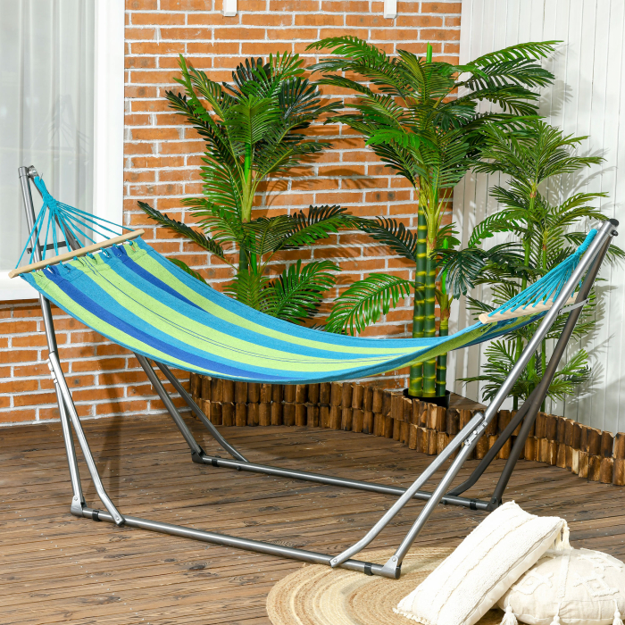  Hamac pentru Exterior cu Arc cu Suport Curbat PLiabil, Material din Bumbac Comfortabil si Cadru de Otel, Negru [2]
