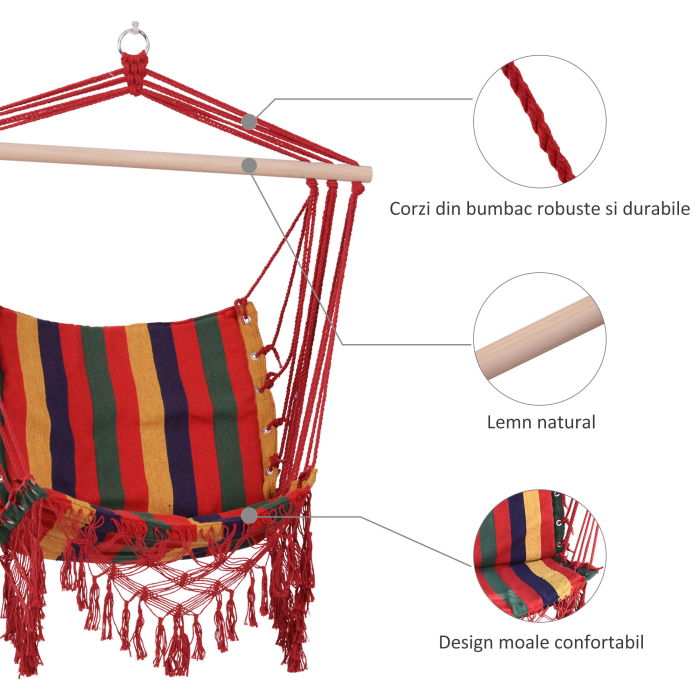  Hamac Scaun Suspendat din Bumbac si Poliester, Colorat, 100x60x100cm [7]