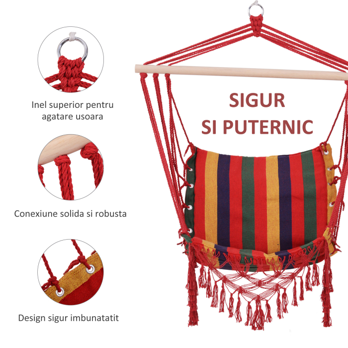  Hamac Scaun Suspendat din Bumbac si Poliester, Colorat, 100x60x100cm [4]