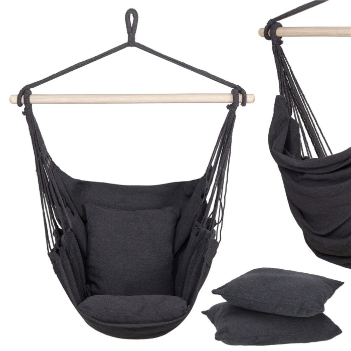 Hamac tip leagan suspendat pentru casa sau gradina, gri inchis cu perne, 130x100cm, 150kg [2]