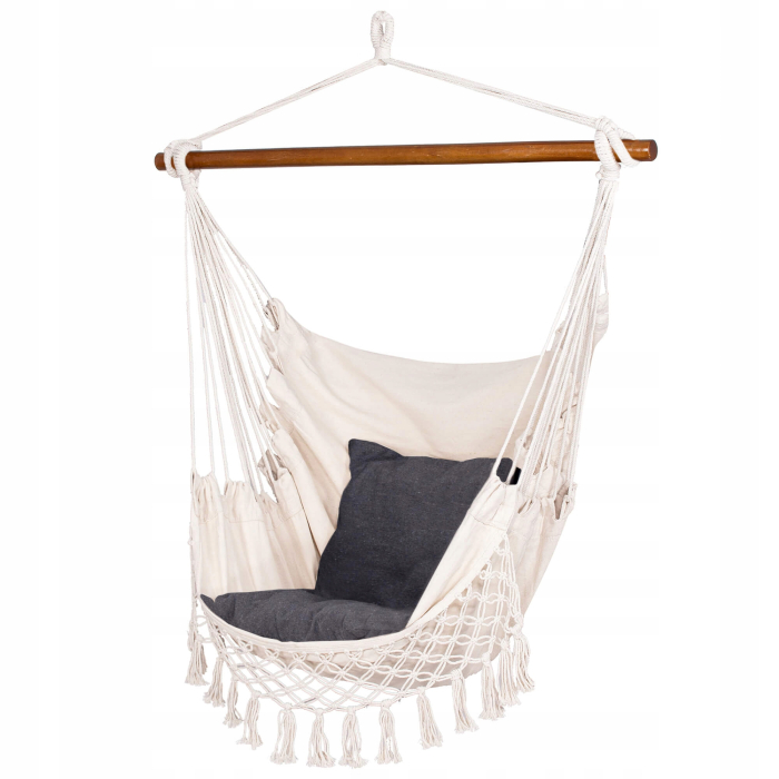 Hamac tip leagan suspendat pentru casa sau gradina HM19, gri deschis cu perne, 130x100cm, 150kg [13]