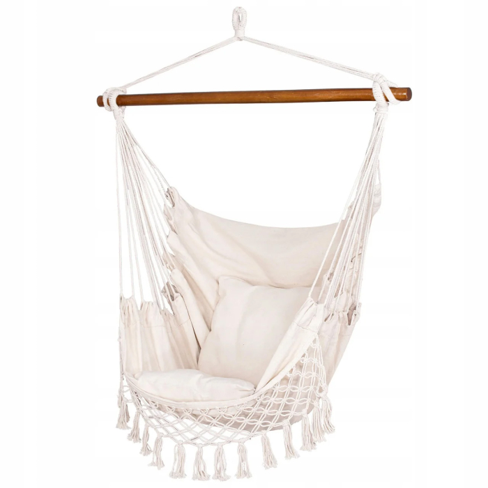 Hamac tip leagan suspendat pentru casa sau gradina HM22, crem cu perne, 130x100cm, 150kg [4]