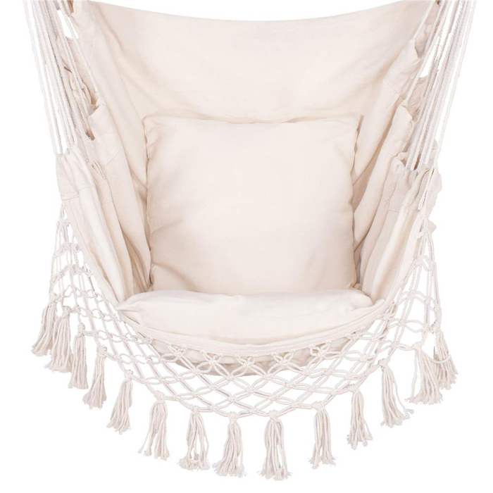 Hamac tip leagan suspendat pentru casa sau gradina HM40, crem, cu perne, 130x100cm, 150kg [18]