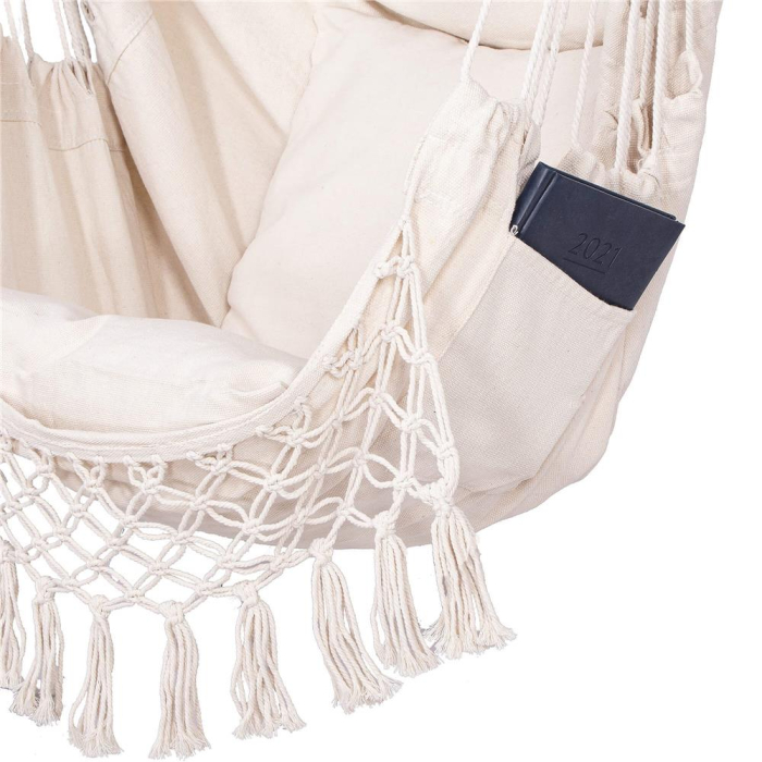 Hamac tip leagan suspendat pentru casa sau gradina HM40, crem, cu perne, 130x100cm, 150kg [11]