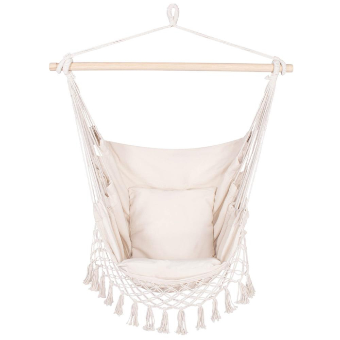 Hamac tip leagan suspendat pentru casa sau gradina HM40, crem, cu perne, 130x100cm, 150kg [2]
