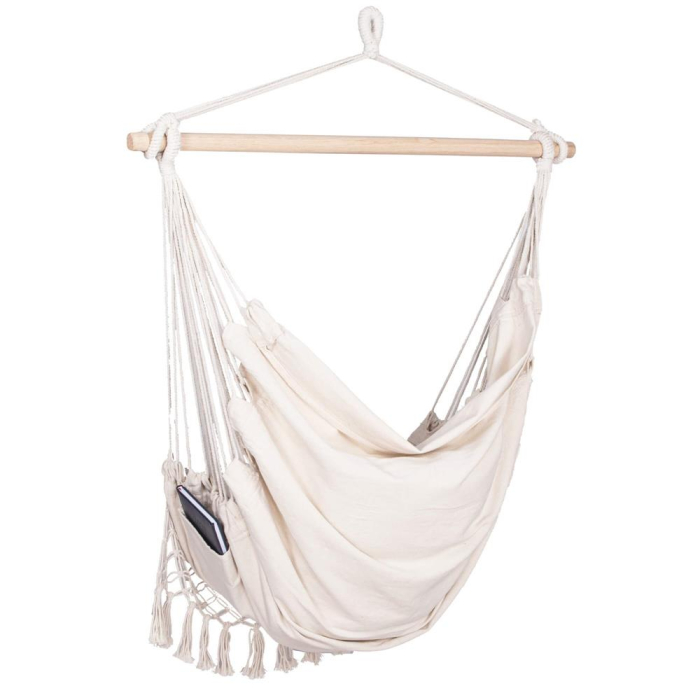 Hamac tip leagan suspendat pentru casa sau gradina HM40, crem, cu perne, 130x100cm, 150kg [17]