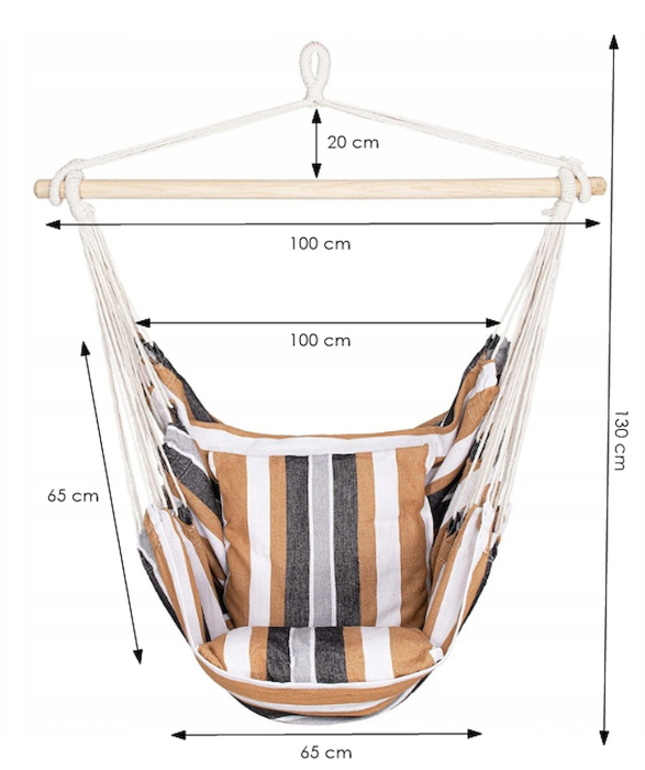 Hamac tip leagan suspendat pentru casa sau gradina HM48, gri maro cu perne, 130x100cm, 150kg [9]