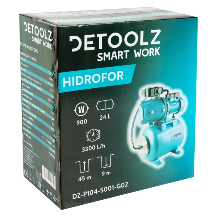 Hidrofor 0.9 KW Detoolz DZ-P104-S001-G02, Debit Maxim 3300L/h, Inaltime Maxima Pompare 45M, Corp Pompa Fonta [4]