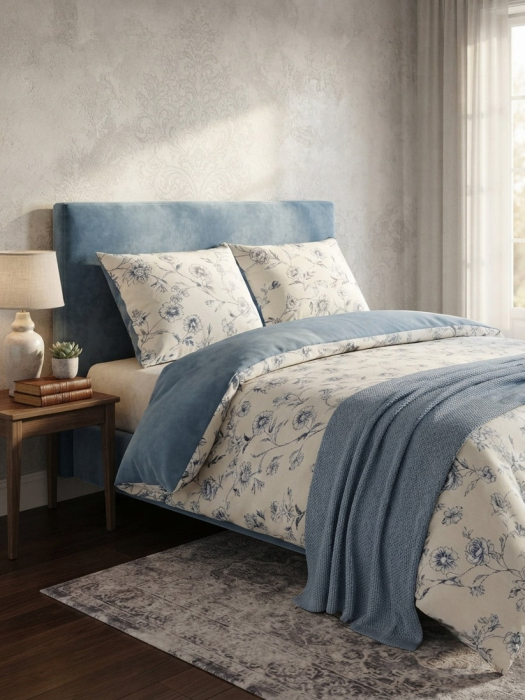 Homeberry Brius Lenjerie De Pat 2 Pers, 100% Bumbac, 220x240, Calitate Premium, Turcoaz Floral M1 [3]