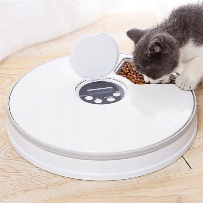 Hranitor automat pentru caini si pisici, sunet hranire, capacitate dispenser 6x70gr, cu display digital [5]