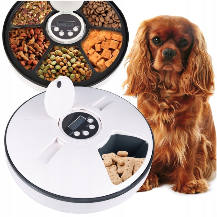 Hranitor automat pentru caini si pisici, sunet hranire, capacitate dispenser 6x70gr, cu display digital [2]