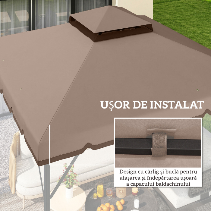  Husa de Rezerva pentru Foisor 3x3 m din Gradina, Acoperis Dublu Rezistent la Apa din Poliester 180g/㎡ Anti-UV 30+ cu 8 Gauri de Drenaj, Casmir [6]