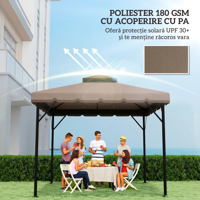  Husa de Rezerva pentru Foisor 3x3 m din Gradina, Acoperis Dublu Rezistent la Apa din Poliester 180g/㎡ Anti-UV 30+ cu 8 Gauri de Drenaj, Casmir [5]