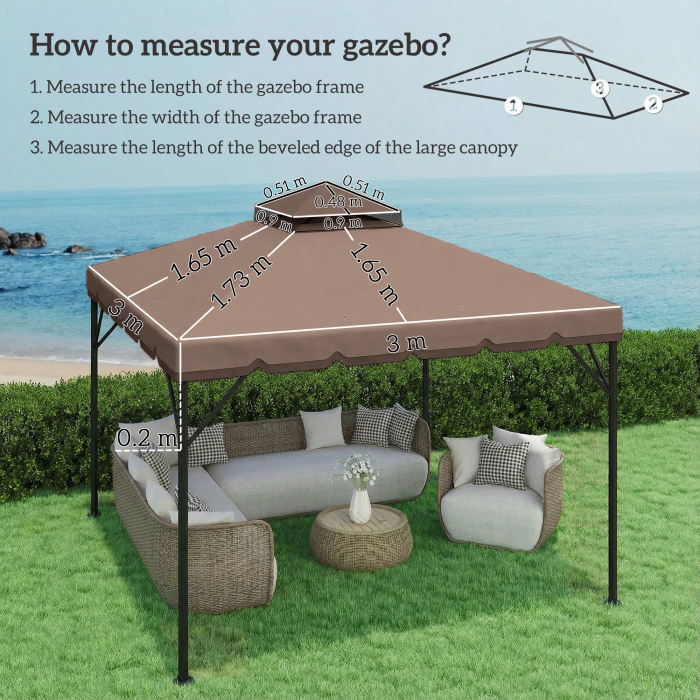  Husa de Rezerva pentru Foisor 3x3 m din Gradina, Acoperis Dublu Rezistent la Apa din Poliester 180g/㎡ Anti-UV 30+ cu 8 Gauri de Drenaj, Casmir [3]