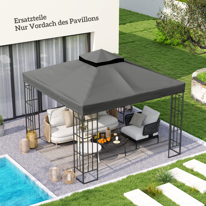  Husa de schimb pentru pavilion 3 x 3 m, prelata de schimb pentru pavilion cu orificii de scurgere a apei, UPF30+, protectie solara, gri inchis [2]