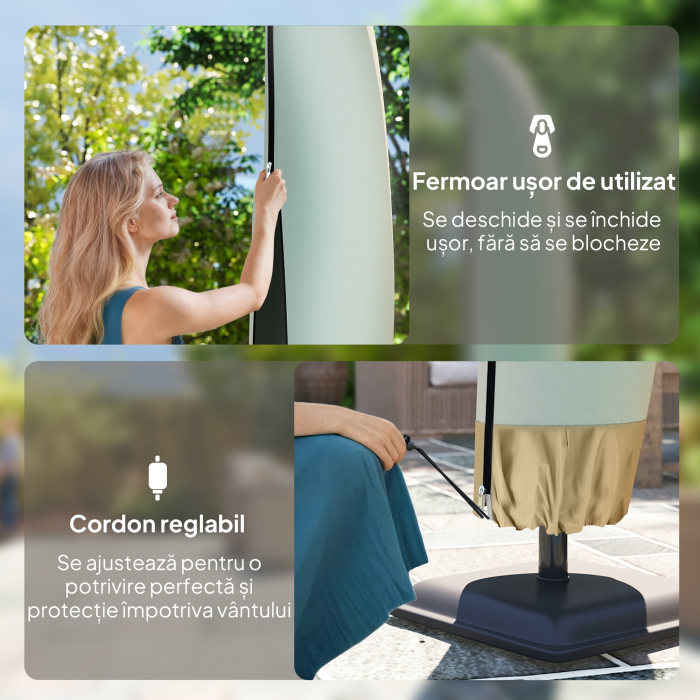  Husa Impermeabila pentru Umbrela 3x3 m, Protectie pentru Umbrela Suspendata cu Fermoar si snur, Bej [6]
