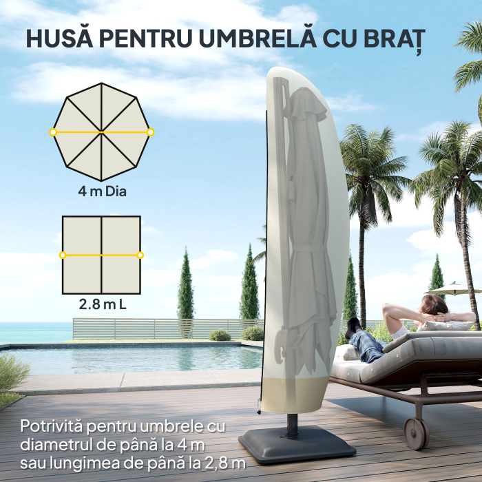  Husa Impermeabila pentru Umbrela 3x3 m, Protectie pentru Umbrela Suspendata cu Fermoar si snur, Bej [4]