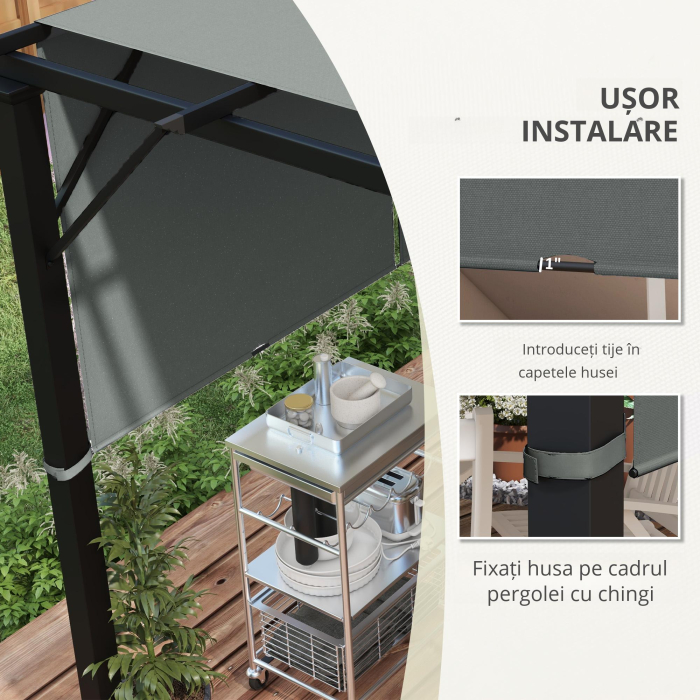  Husa pentru Pergola 3x3 m din Poliester cu Buzunare si Curele, 488x122 cm, Gri Carbune [4]