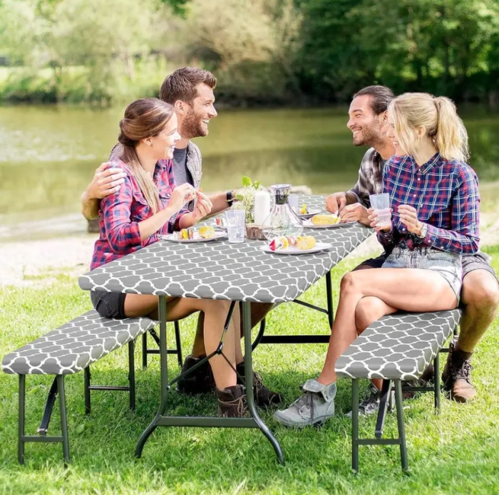 Husa pentru set mobilier gradina, 1 masa si 2 banci, impermeabila, 76x183cm, gri [4]