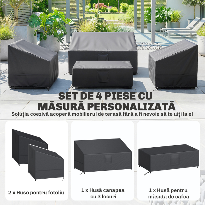  Huse pentru Mobilier de Gradina 4 Piese, Impermeabile, Negru [4]