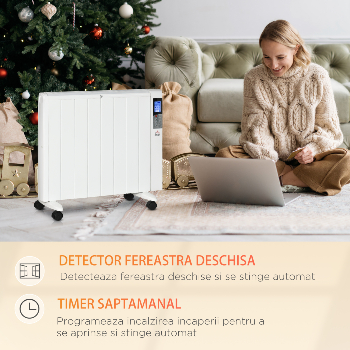  Incalzitor cu conventie, incalzire silentioasa, portabil sau montat pe perete cu detectarea deschiderii ferestrei, temporizator, telecomanda, oprire de siguranta [7]