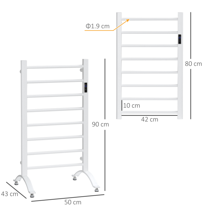  Incalzitor electric pentru prosoape , cu 8 bare cu temporizator incorporat si indicatoare LED, otel carbon, alb [3]