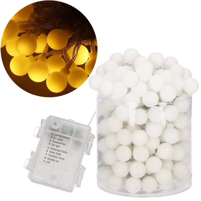 Instalatie bile luminoase pentru gradina, 7,5 metri, 50 LED-uri, cu baterii, galben [10]