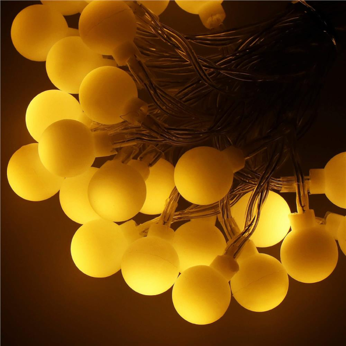 Instalatie bile luminoase pentru gradina, 7,5 metri, 50 LED-uri, cu baterii, galben [6]