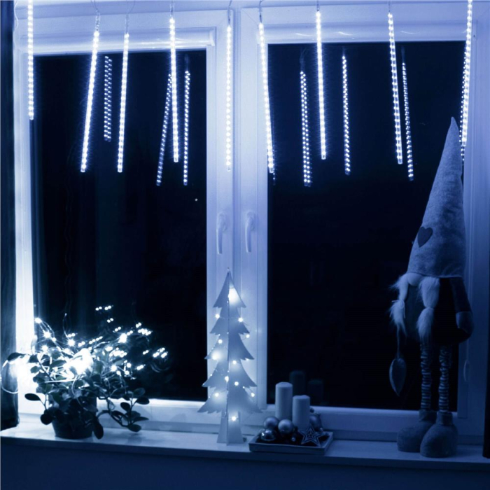 Instalatie de Craciun, 10 tuburi, 50cm, 480 LED, ploaie de meteoriti, alb [16]