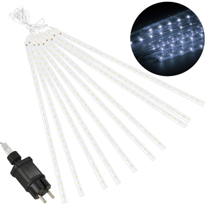 Instalatie de Craciun, 10 tuburi, 50cm, 480 LED, ploaie de meteoriti, alb [3]