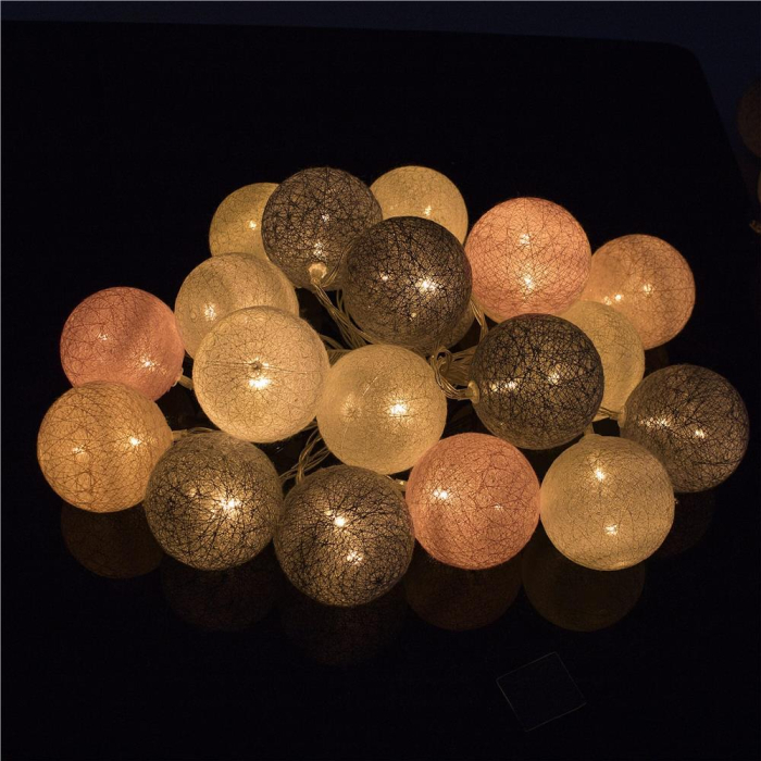 Instalatie decorativa 20 LED, lumina alba calda, 4.1 m, bile roz/alb/gri [4]