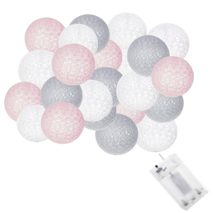 Instalatie decorativa 30 LED, lumina alba calda, 6.1 m, bile roz/alb/gri [2]