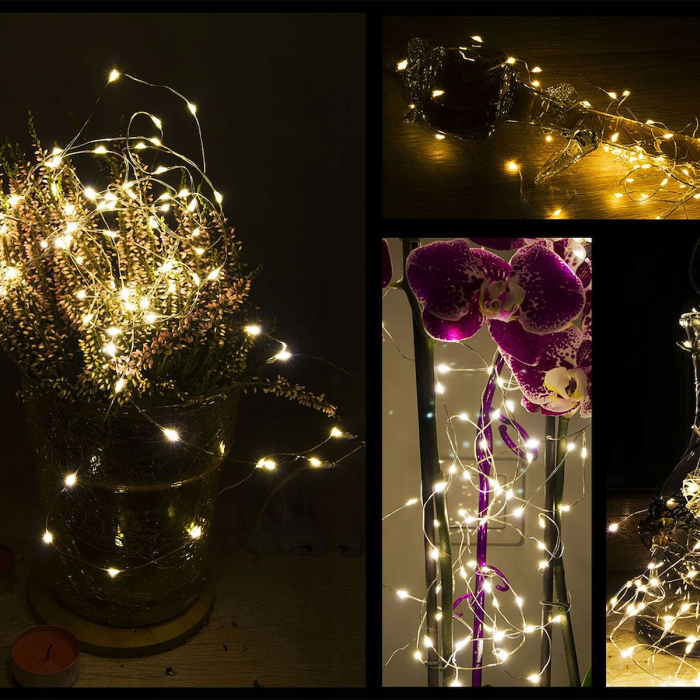Instalatie lumina decorativa cu 100 LED-uri, 5m, cu alimentare pe baterii, iluminare galbena [3]