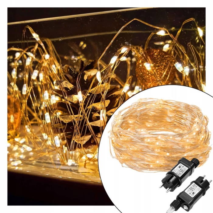 Instalatie lumina decorativa cu 300 LED-uri, 30m, pentru interior/exterior, iluminare galbena [9]