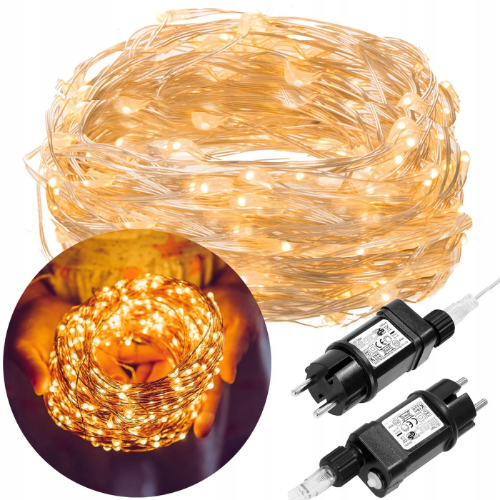 Instalatie lumina decorativa cu 300 LED-uri, 30m, pentru interior/exterior, iluminare galbena [1]