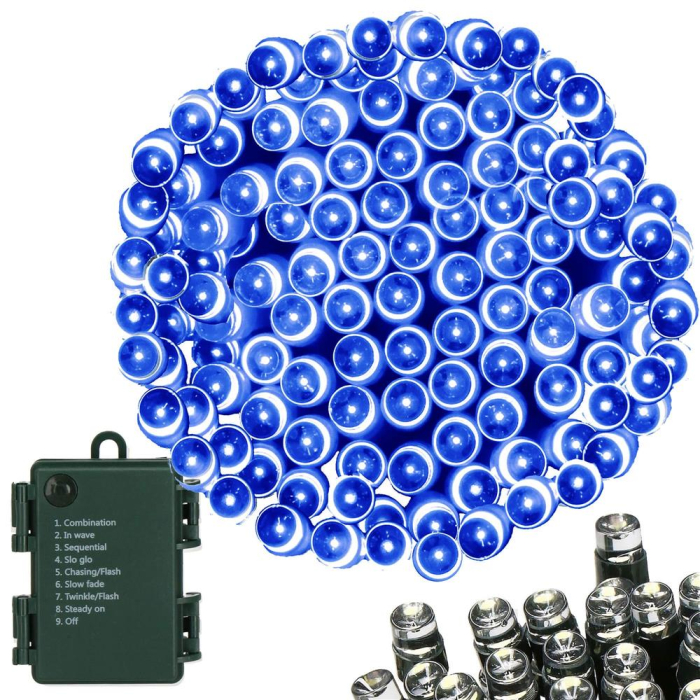 Instalatie lumini de exterior pentru gradina, 10 metri, 100 LED-uri, cu baterii, albastru [2]