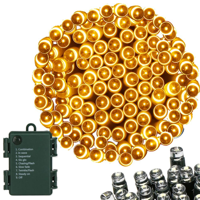 Instalatie lumini de exterior pentru gradina, 5 metri, 50 LED-uri, cu baterii, galben [2]
