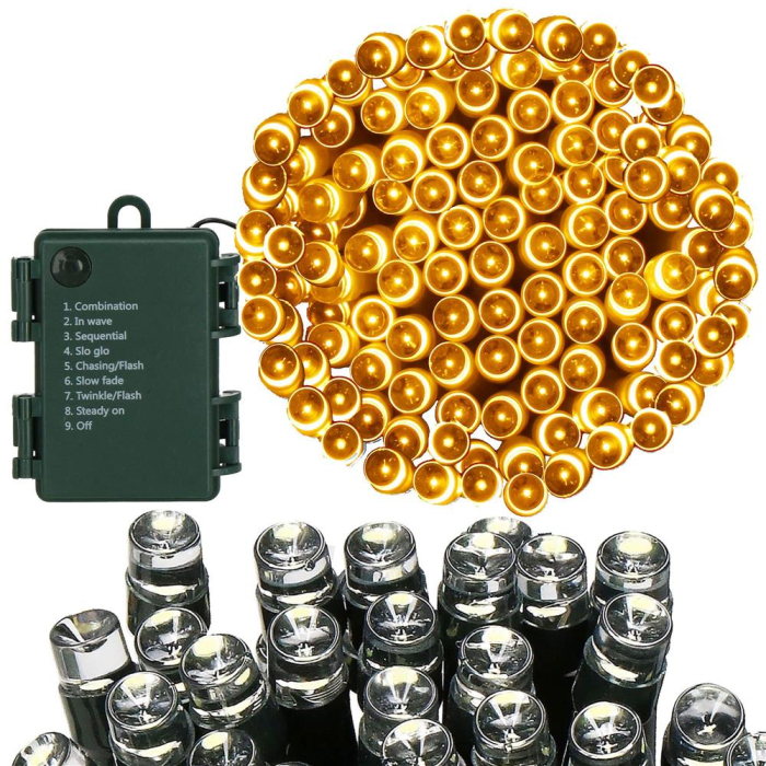Instalatie lumini de exterior pentru gradina, 5 metri, 50 LED-uri, cu baterii, galben [5]