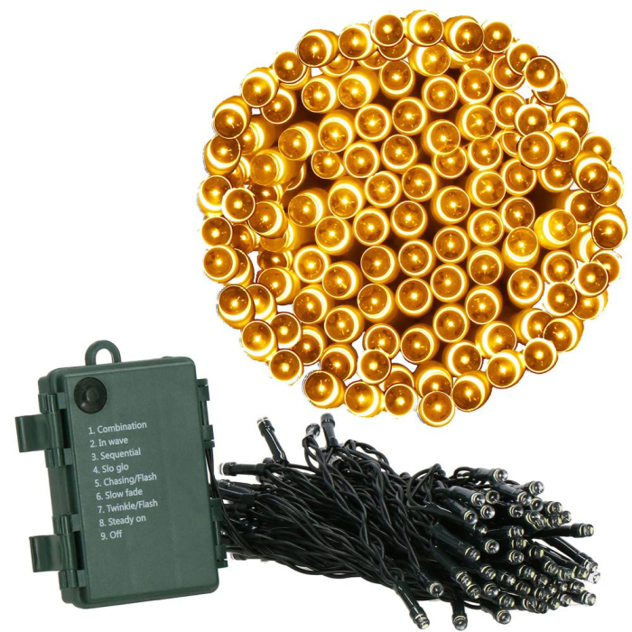 Instalatie lumini de exterior pentru gradina, 5 metri, 50 LED-uri, cu baterii, galben [6]