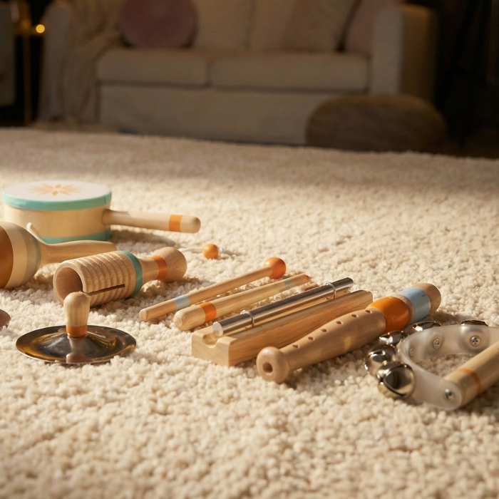  Instrumente Muzicale pentru Copii, Jucarii Muzicale Montessori din Lemn pentru Copii 3+, Set de Percutie cu Tamburina si Maracas, Cadou pentru Fete si Baieti [9]