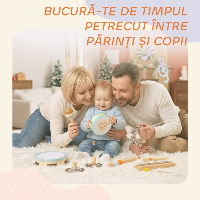  Instrumente Muzicale pentru Copii, Jucarii Muzicale Montessori din Lemn pentru Copii 3+, Set de Percutie cu Tamburina si Maracas, Cadou pentru Fete si Baieti [6]