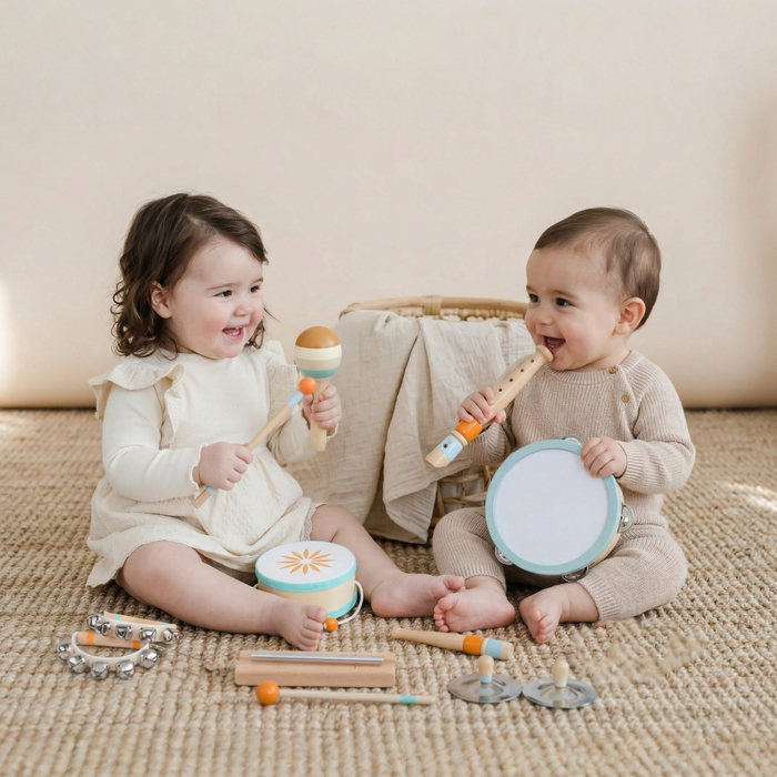  Instrumente Muzicale pentru Copii, Jucarii Muzicale Montessori din Lemn pentru Copii 3+, Set de Percutie cu Tamburina si Maracas, Cadou pentru Fete si Baieti [2]