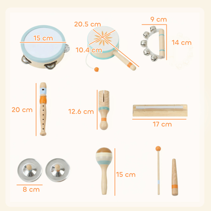  Instrumente Muzicale pentru Copii, Jucarii Muzicale Montessori din Lemn pentru Copii 3+, Set de Percutie cu Tamburina si Maracas, Cadou pentru Fete si Baieti [3]
