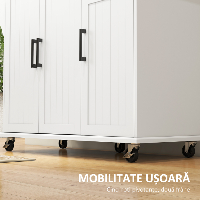  Insula de Bucatarie cu Sertar, Dulap si 2 Rafturi Deschise, din MDF si Otel Inoxidabil, 128x45,5x91,5 cm [5]