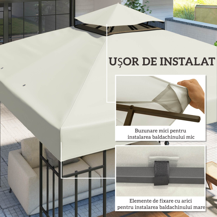  invelis de inlocuire pentru Pergola de Gradina cu Doua Nivele si Orificii de Drenaj, 300x300 cm, Alb Crem [5]