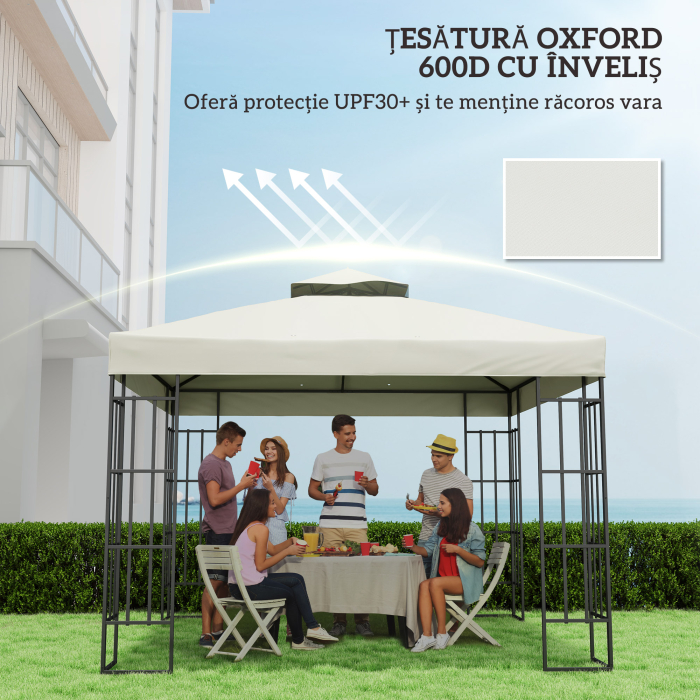  invelis de inlocuire pentru Pergola de Gradina cu Doua Nivele si Orificii de Drenaj, 300x300 cm, Alb Crem [6]
