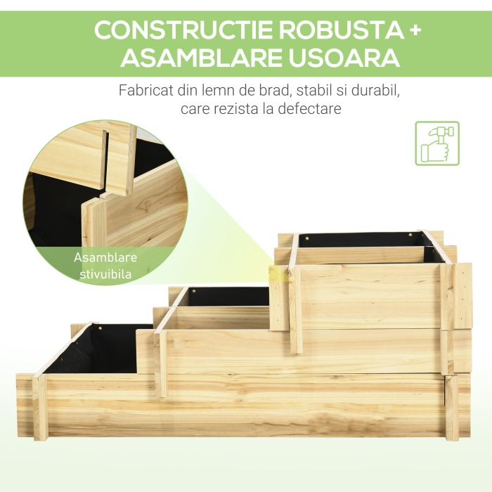 Jardiniera 3 Niveluri din Lemn de Brad - Cultivare Usoara in Gradina [6]