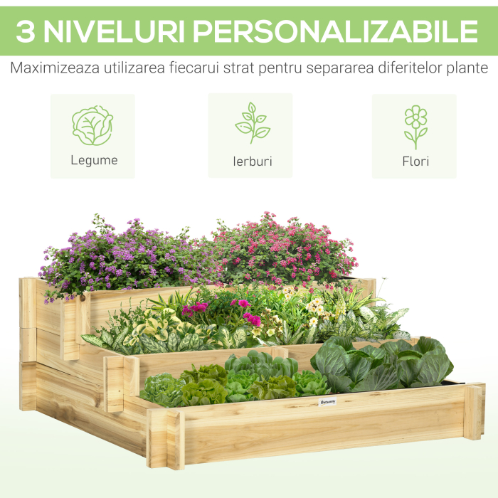 Jardiniera 3 Niveluri din Lemn de Brad - Cultivare Usoara in Gradina [4]