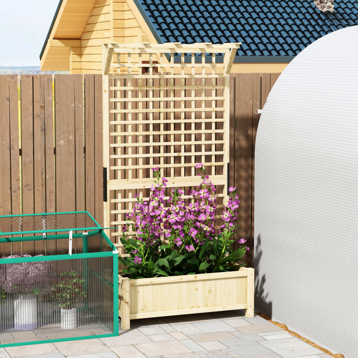  Jardiniera cu Gauri de Drenaj, Ghiveci din Lemn cu Spalier pentru Plante Cataratoare, pentru Cultivarea Legumelor, Florilor, Culoare Lemn Natural [9]