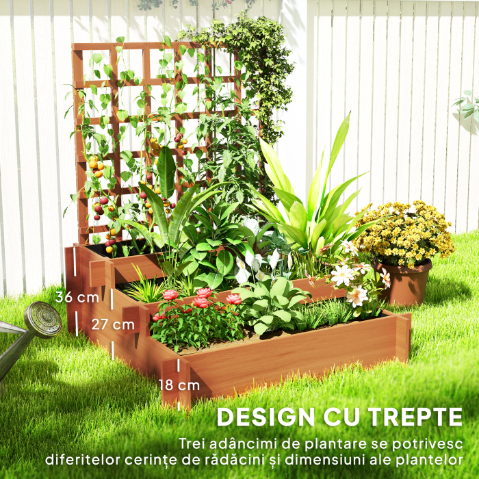  Jardiniera cu grilaj pe 3 niveluri din lemn de brad si material netesut, 95x95x110 cm, maro [5]